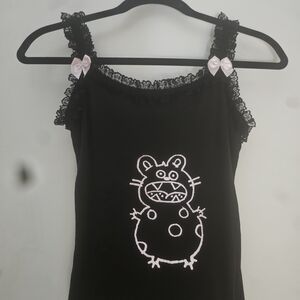 Black Lace Trim Camisole with Pink Bow Accents